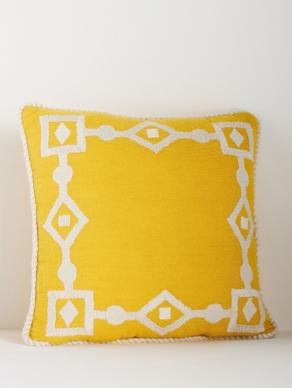 Anthropologie Greek Key Embroidered Indoor Outdoor Pillow